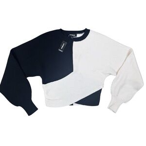 NWT Express Colorblock Black & Cream Long Balloon Sleeve Sweater Top Small